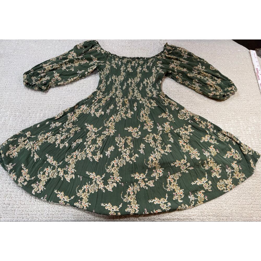 Angie Women’s Small Mini Dress Green Floral Botanical Cottagecore Summer